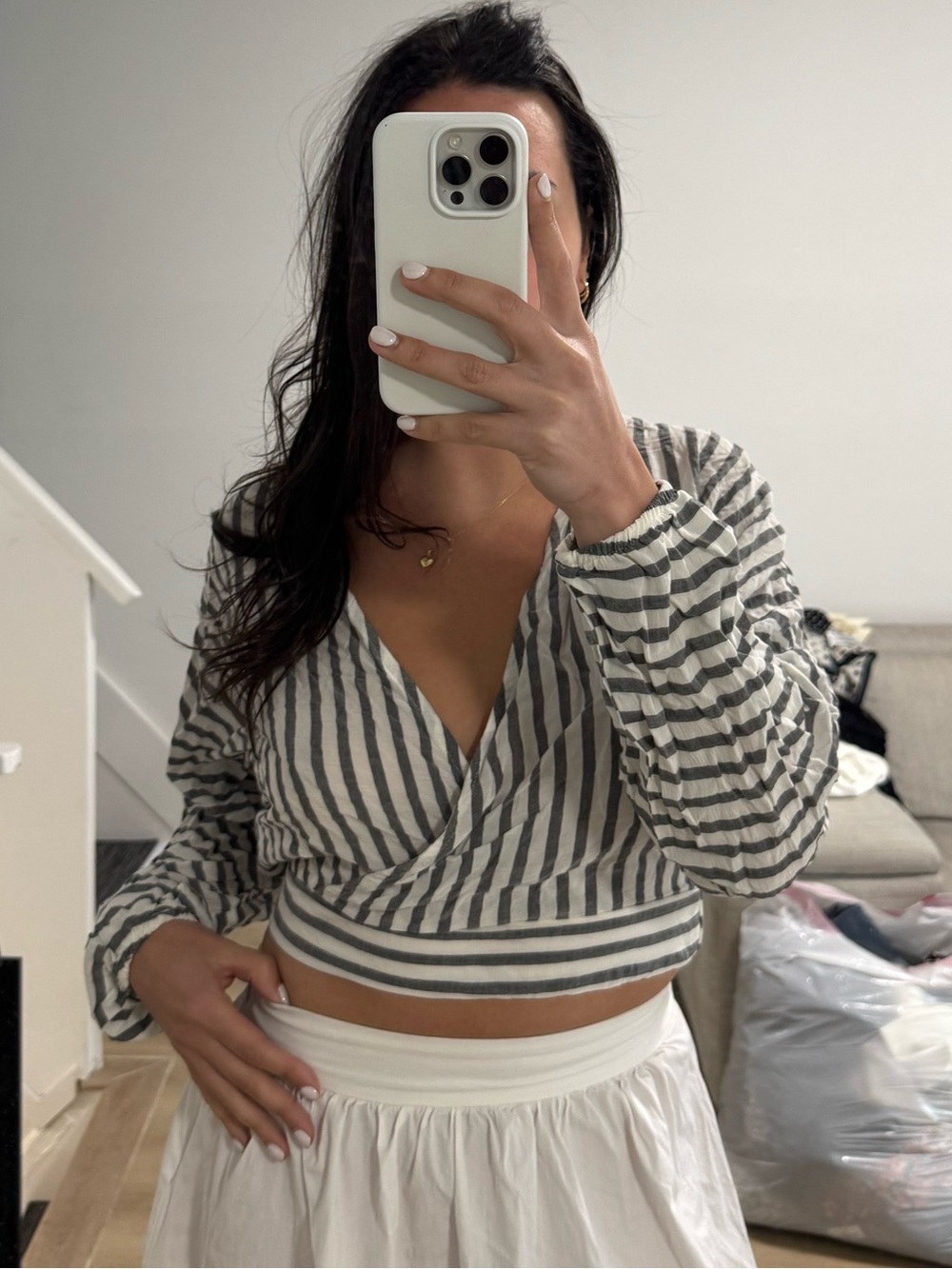 NWT Bershka Striped Crop Long Sleeve Top